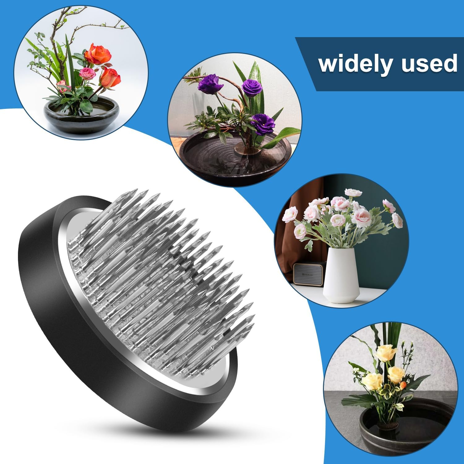 Fzyisw 4Pcs Flower Frog, Round Kenzan Frog Flower, Frog Flower Holder, Flower Fixed Tools with Brass Needle, Flower Frogs for Arrangements Vase Flower Home DIY Craft (2.2Cm/3.6Cm/4.8Cm)