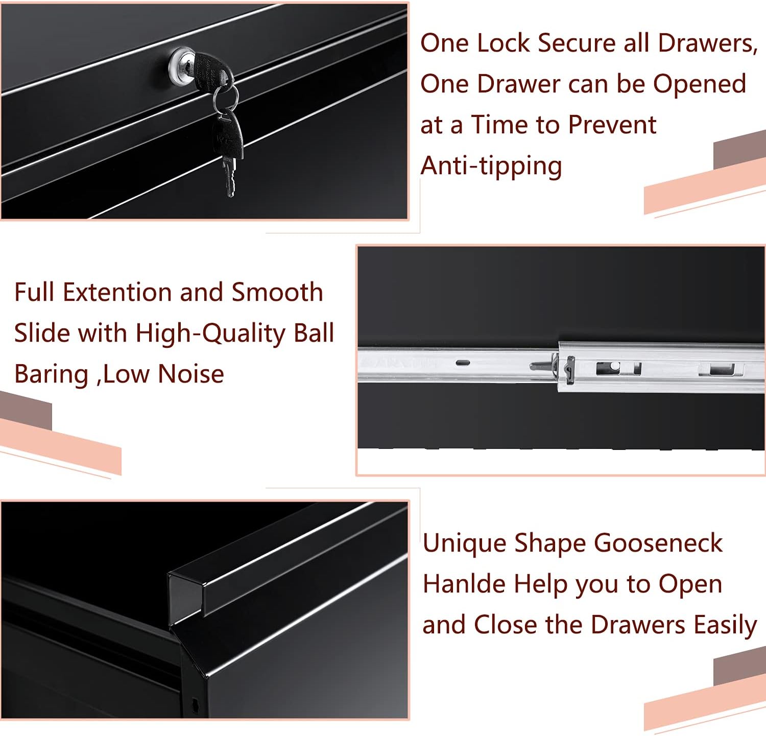 4 Drawer Lateral File Cabinet with Lock,Black Lateral Filing Cabinet for Legal/Letter A4 Size, Locking Metal Wide File Cabinet for Office Home : Office Products