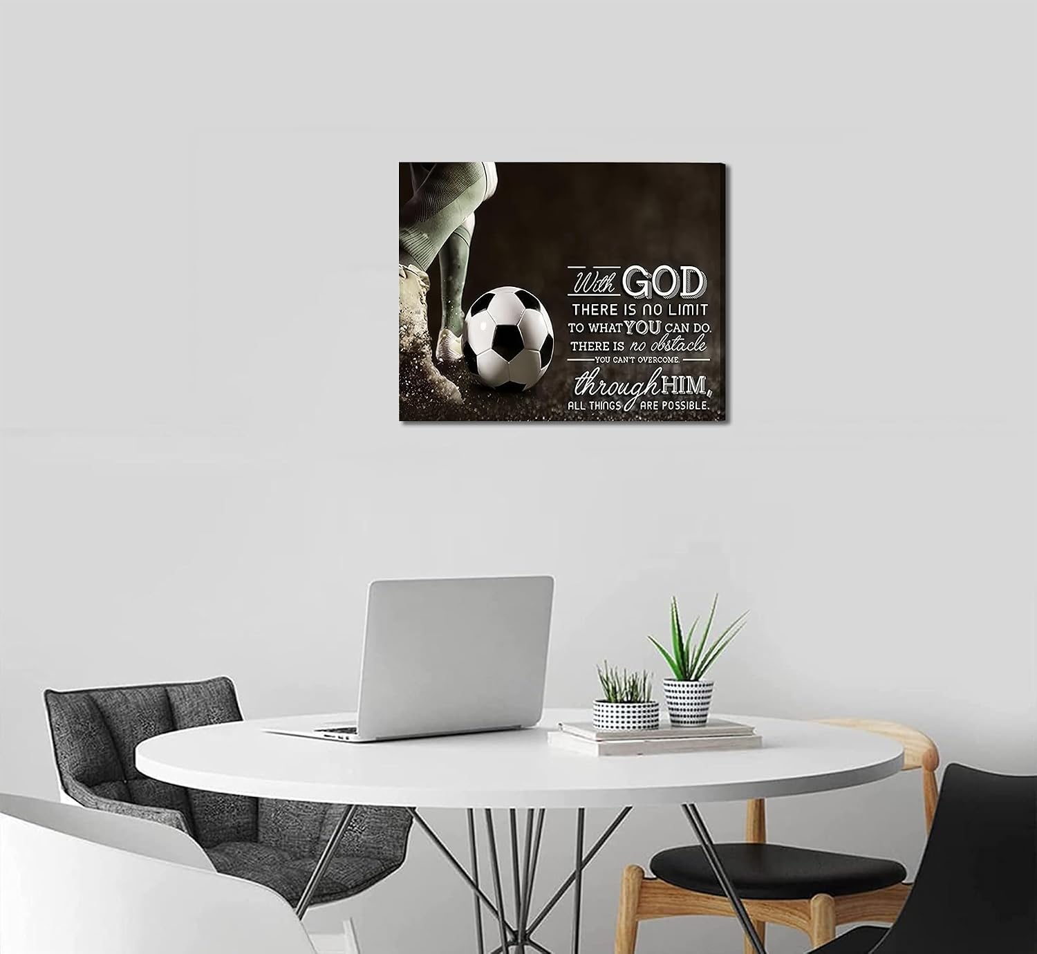 Soccer Inspirational Canvas Wall Art Motivational Quotes Picture Painting Wall Decor Christian Boy Everything is Possible Poster Print for Sports Lovers Bedroom Study Office Artwork Home Decoration