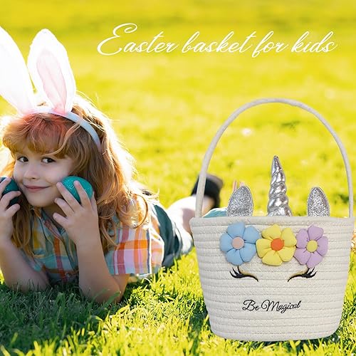 Miniatura 34 de Cesta de Pascua, cestas de Pascua para niños, cesta de Pascua para bebés con asa, cesta de huevos de conejo vacía, cestas de Pascua para niños