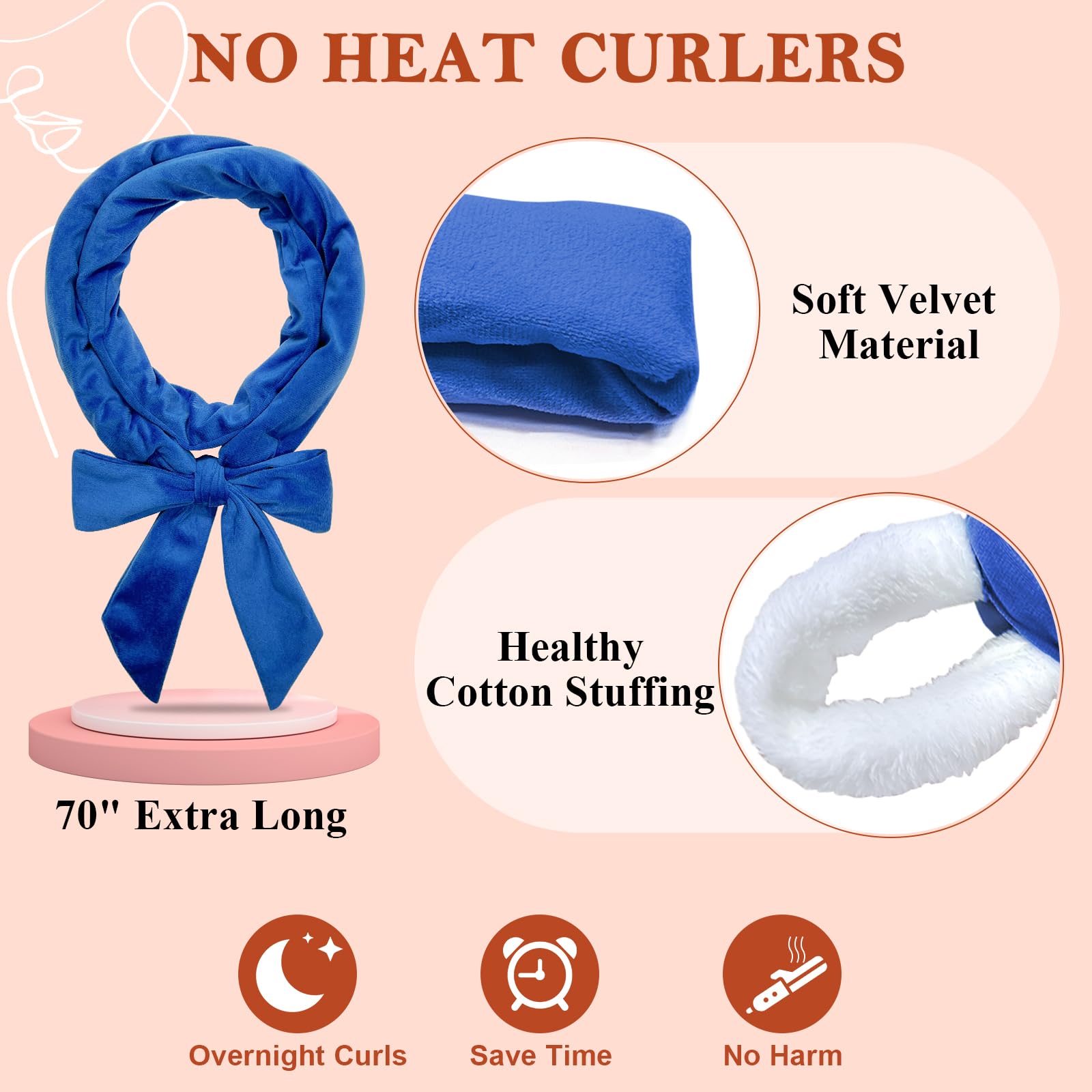 weiwei Heatless Curlers Headband, Heatless Overnight Curls Hair Curlers No Heat, 70" Soft No Heat Hair Curlers - Image 3