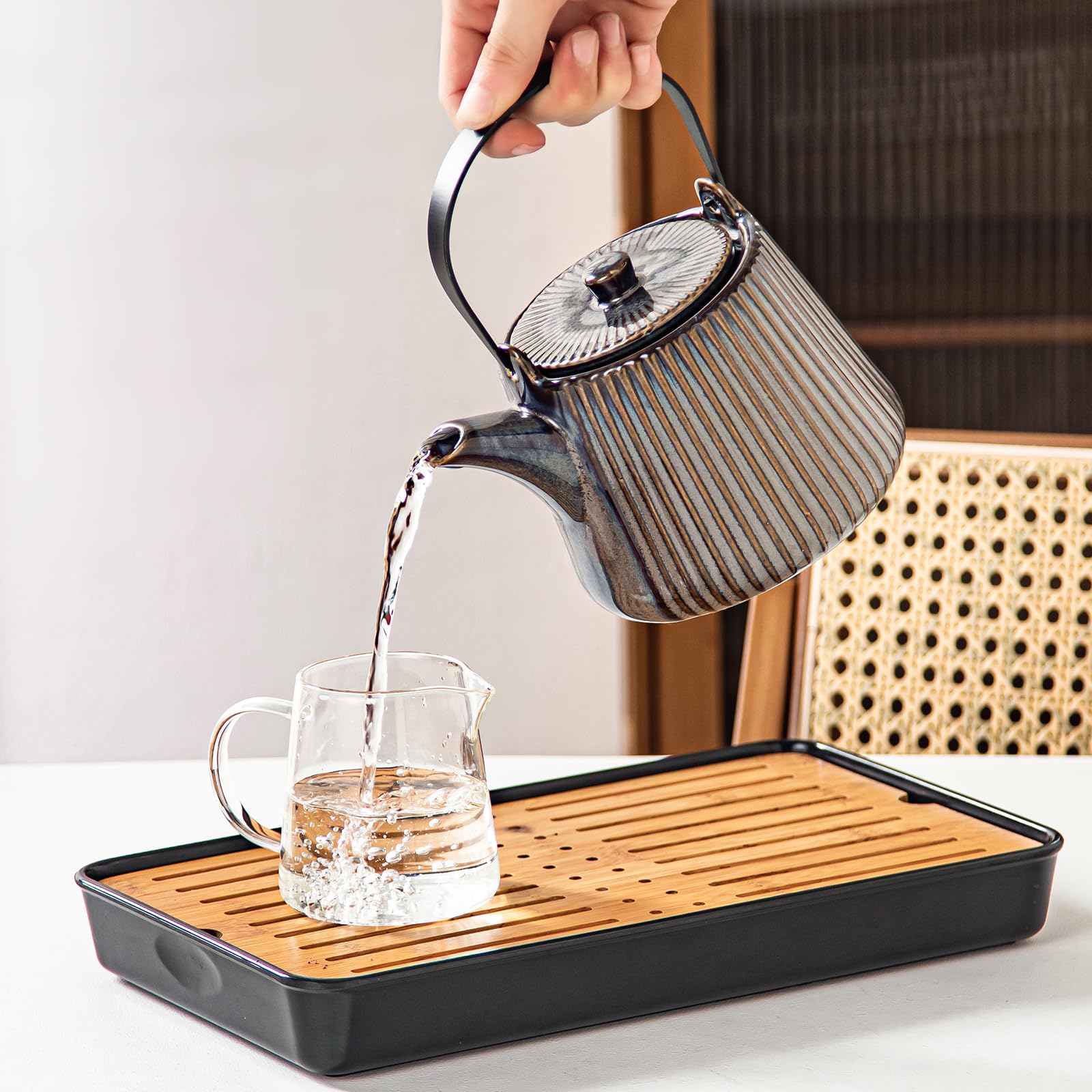 Yundu Braun Teekanne Porzellan, 1000ml Keramik Mit Abnehmbarem Tee-Ei, Teesieb für Losen Tee, Siebeinsatz