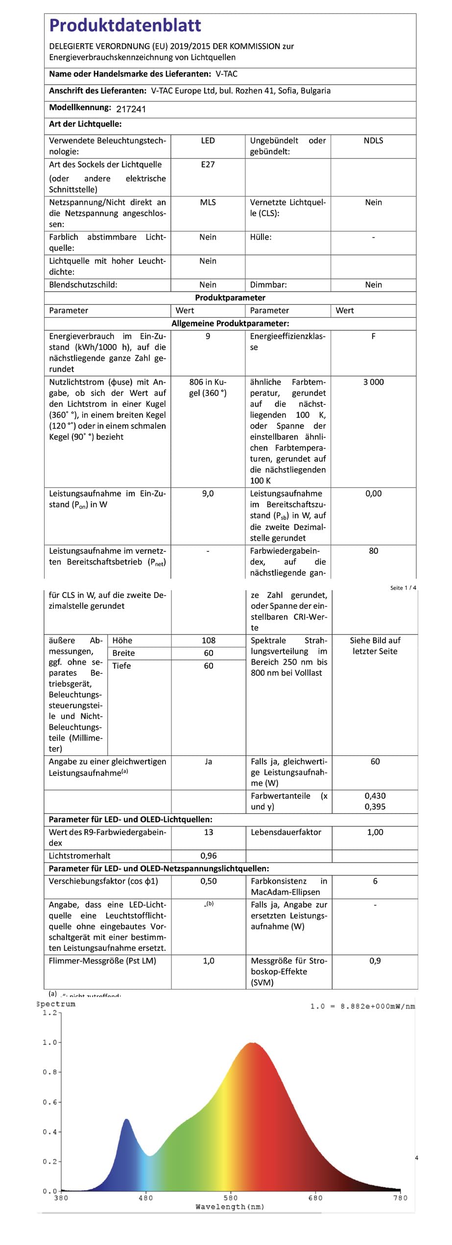 V-TAC LED Glühbirne E27 8,5W – Entspricht 60W, 806 Lumen, 6500K Kaltweiß, 3er-Pack