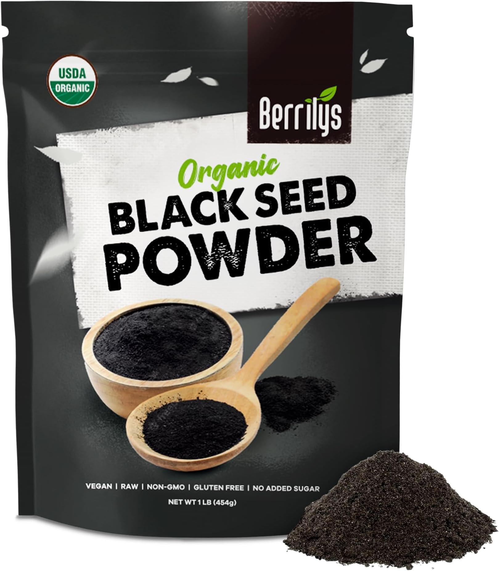 Berrilys Organic Black Seed Powder | Premium Black Cumin Powder, Pure and Natural, Perfect for Smoothies, Baking, and Cooking, High in Antioxidants and Nutrients, Non-GMO, Gluten-Free, Vegan | 16 oz