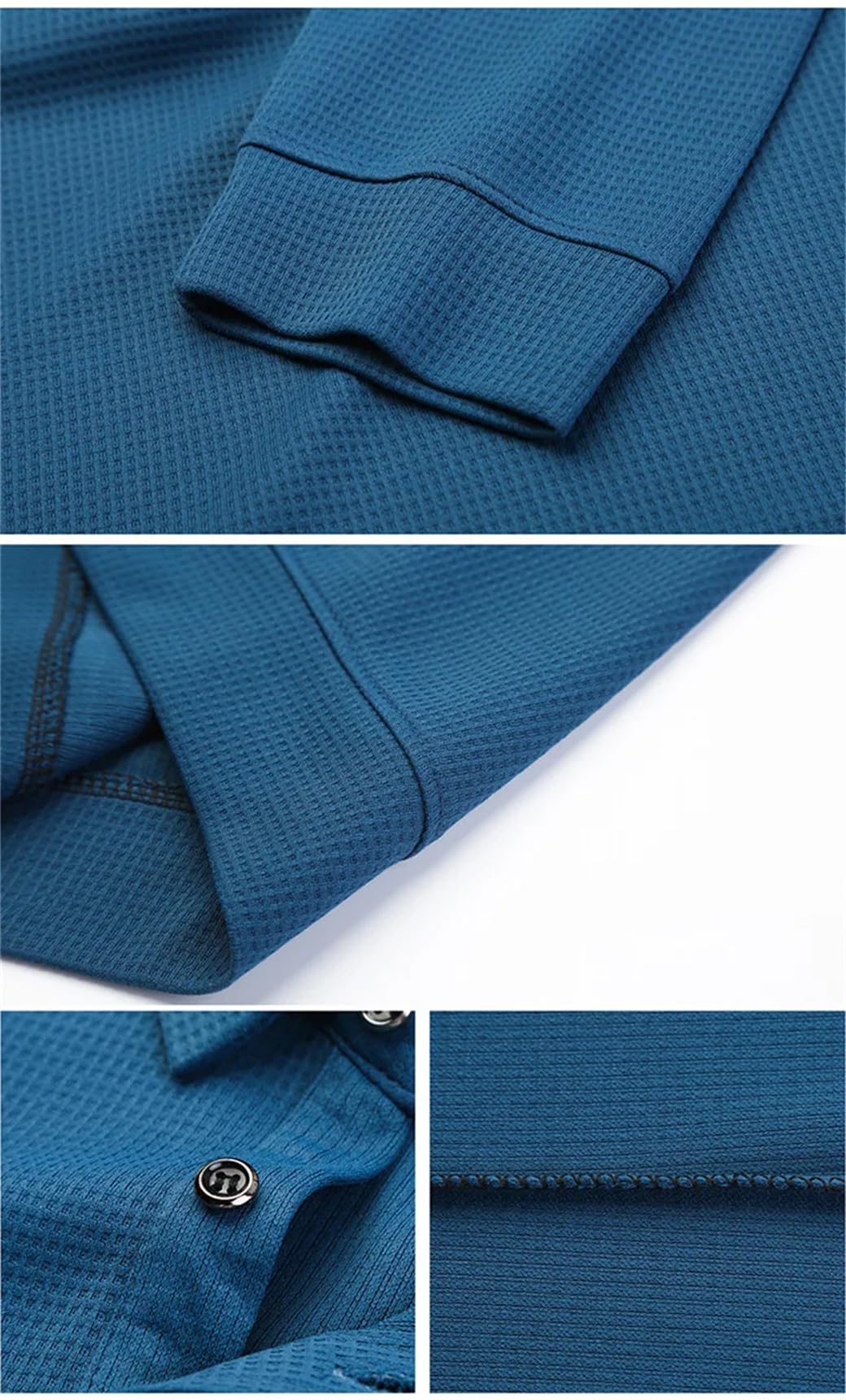 Polo de manga larga para hombre, con cuello, casual, atlético, sólido, para negocios, ajuste entallado