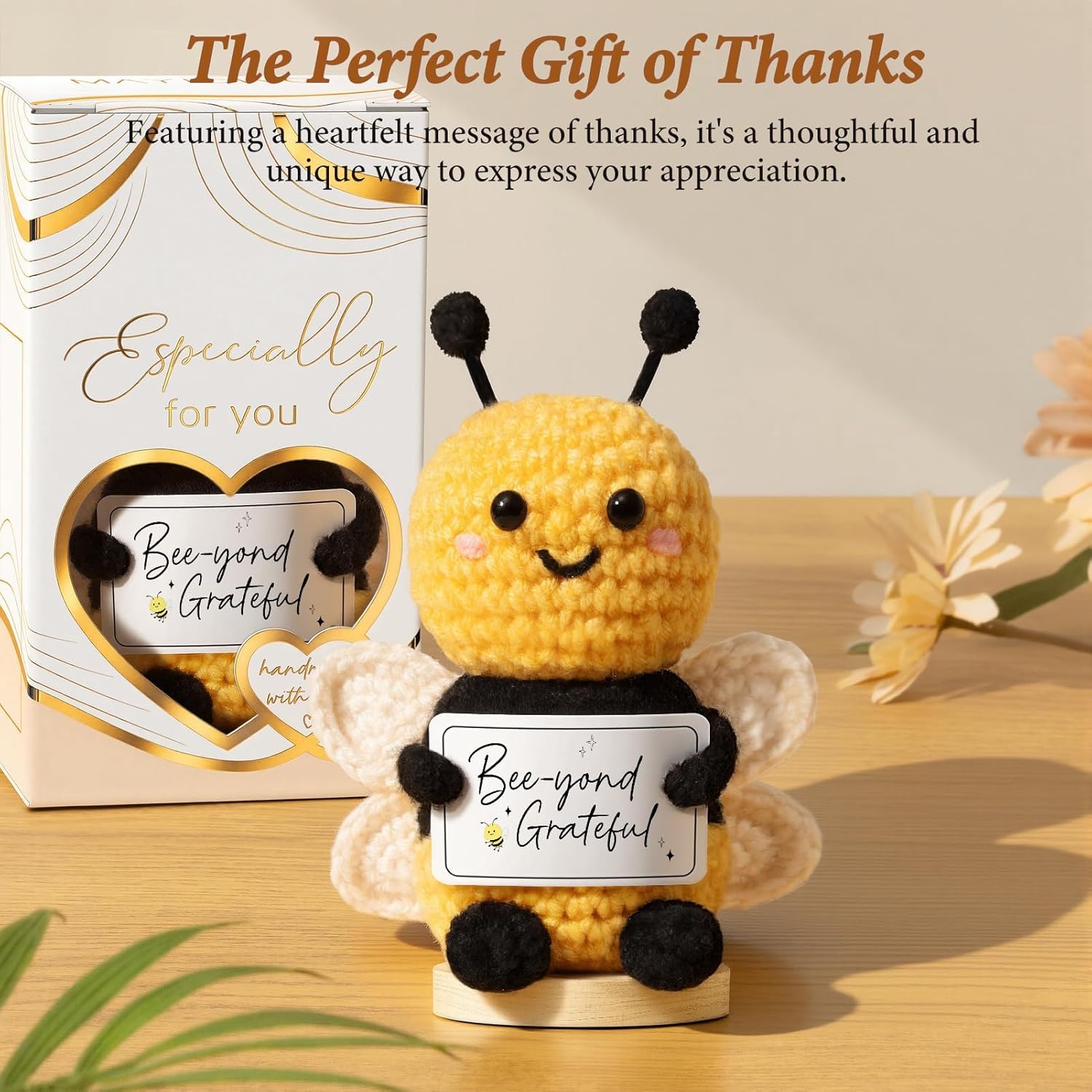 Valentines Day Thank You Gifts for Women, Handmade Emotional Support Crochet Bee w/ Card, Employee Teacher Appreciation Gifts Stocking Stuffers, Christmas Birthday Gift for Women Coworkers Nurses Boss - Image 3