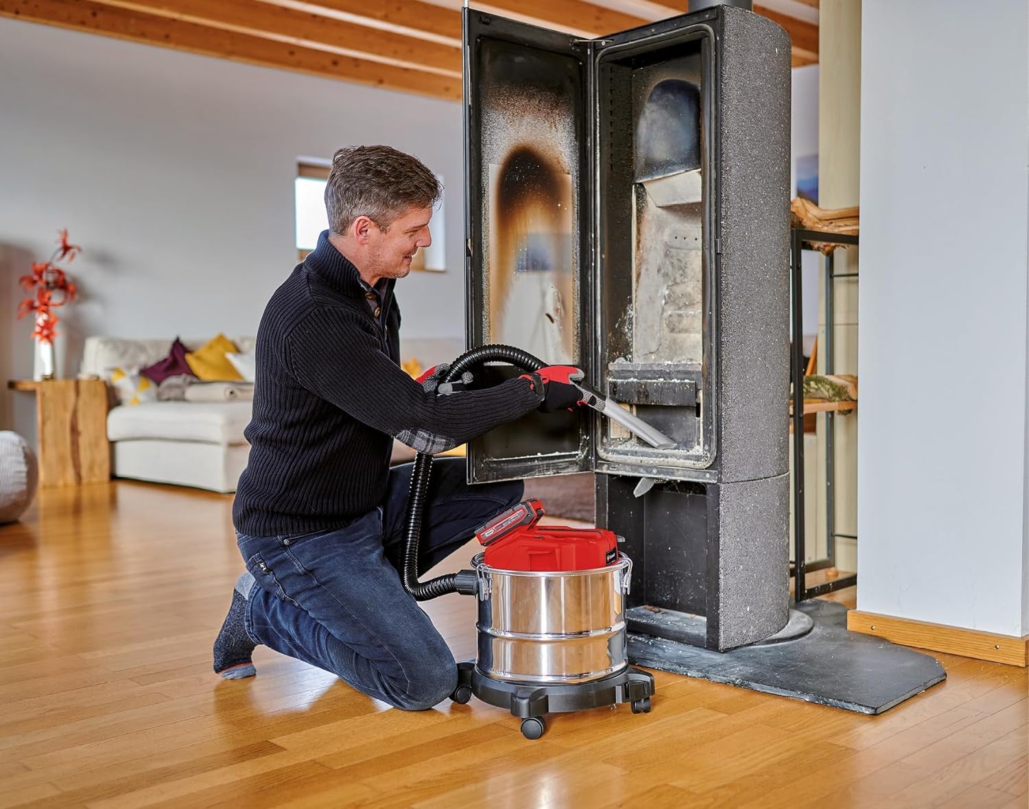 Einhell Aspirador de cenizas inalámbrico - TE-AV 18/15 Li C-Solo PXC. Li-ion, 100 mbar, sistema de limpieza de filtros, recipiente de recogida de 15 L. Suministrado sin batería ni cargador