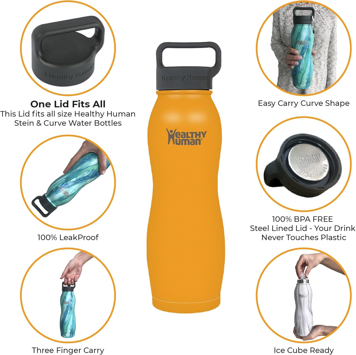 Healthy Human Stainless Steel Curve Water Bottle | 100% BPA Free Thermos for Kids & Adults | Vacuum Insulated Water Bottles | Metal Bottles with Leak Proof Lid (21 oz/ 621 ML, Orange Sherbet) - Image 6