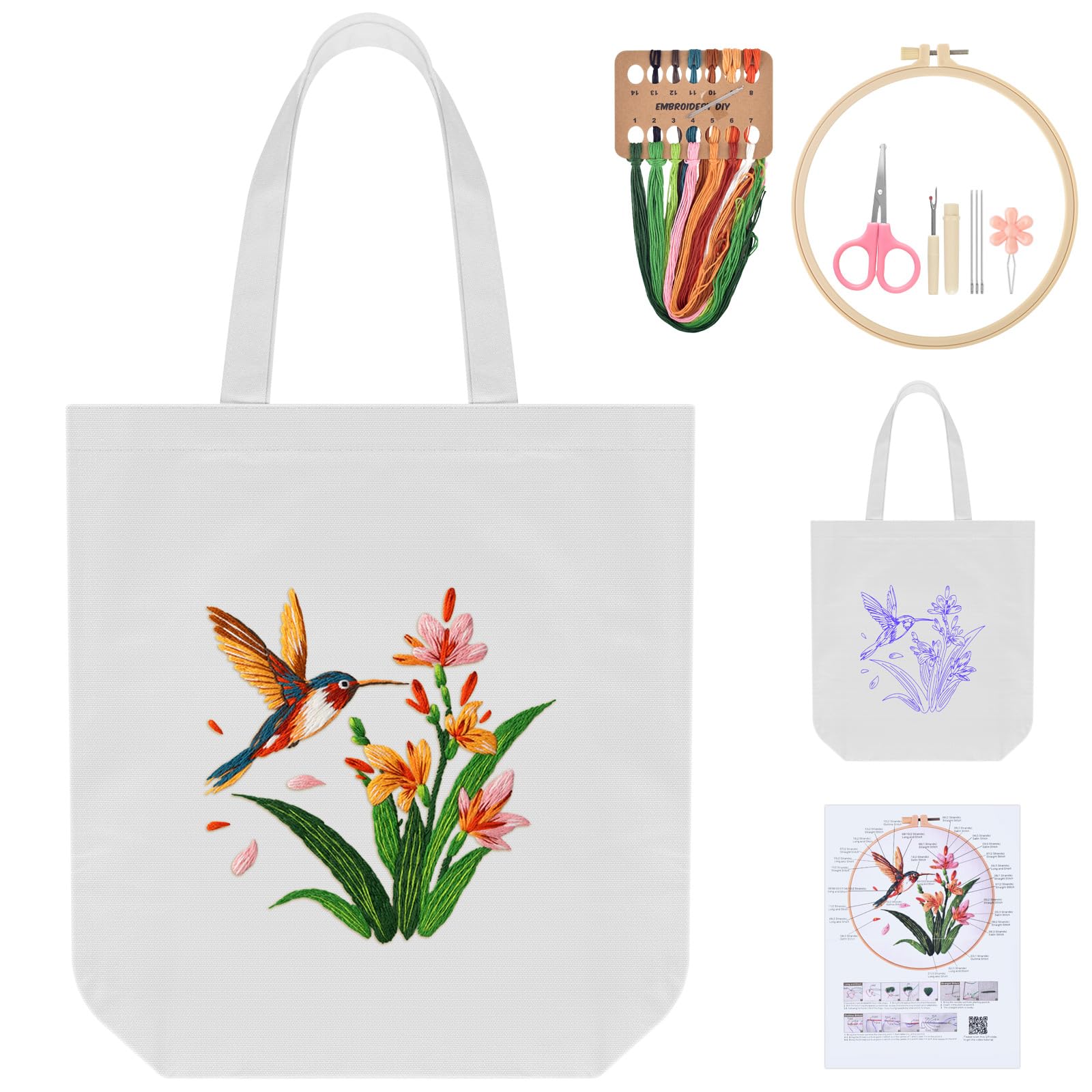 Beginner Embroidery Kit - Floral Tote Bag -14