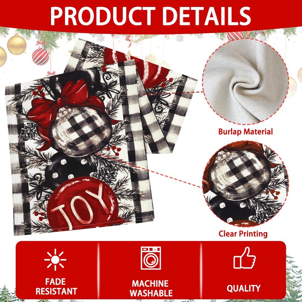 White and Black Buffalo Plaid Christmas Balls Table Runner Winter Decor