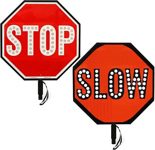 SmartSign Retén LED de 24 pulgadas, batería recargable y cargador, letrero de aluminio reflectante de mano de 24 pulgadas con correa, modos de luz