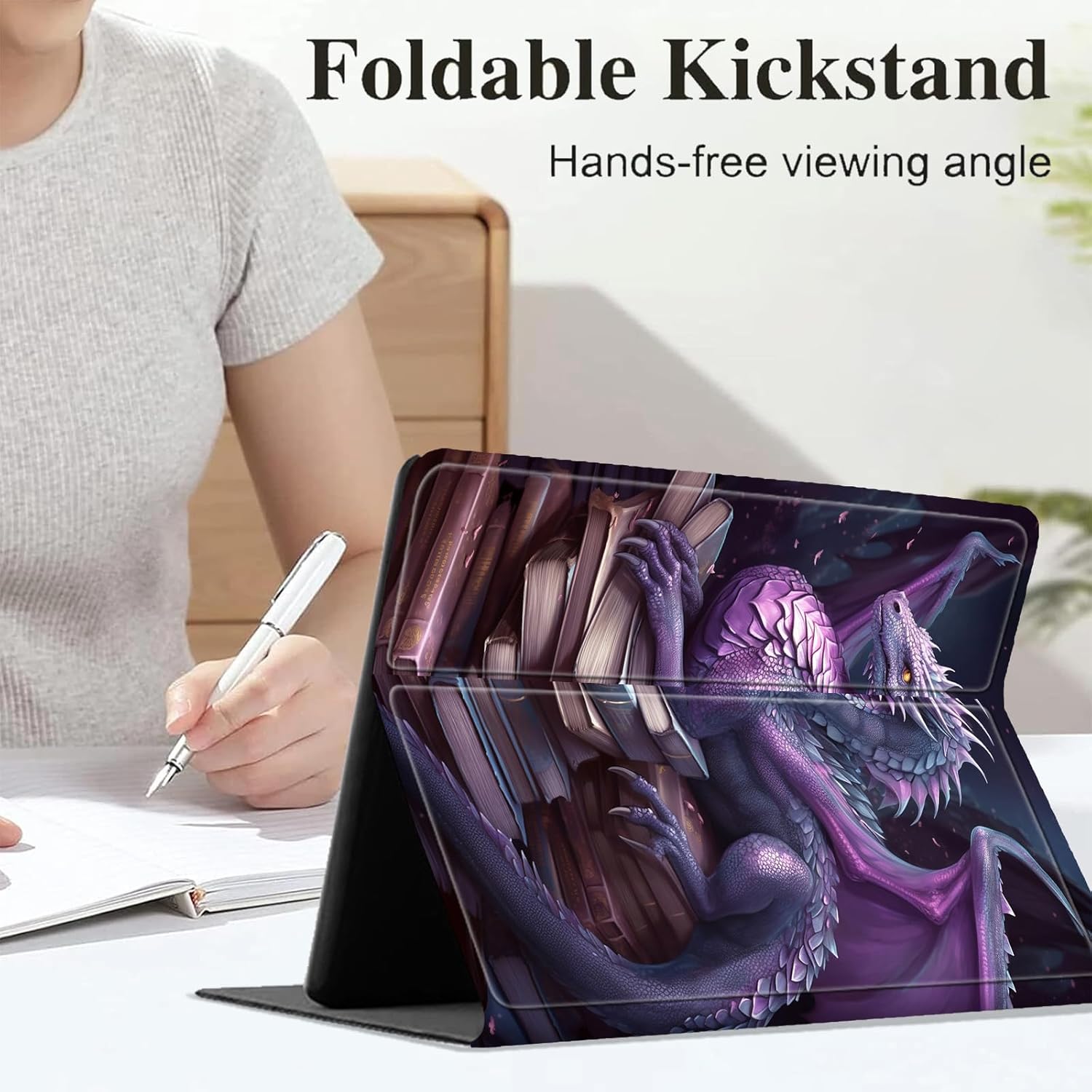 Slim Case for 6" Kindle 10th Generation 2019 Release, Lightweight PU Leather Smart Folio Cover with Adjustable Stand & Auto Sleep/Wake Case for Kindle 2019 6 Inch E-Reader, Purple Dragon Book
