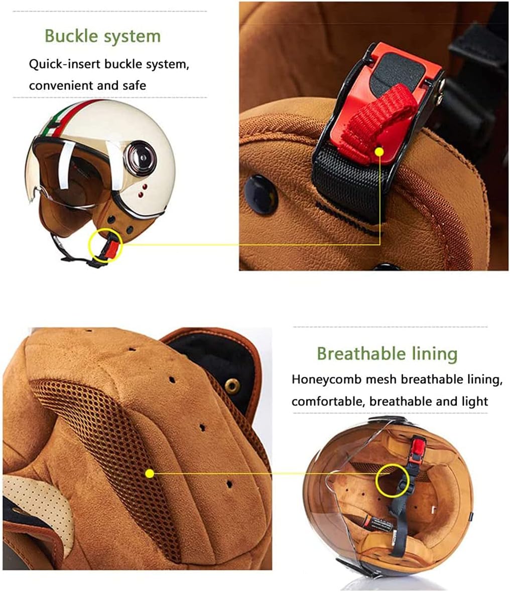 Retro Motorcycle Adults Helmets for Men Women, with Visor 3/4 Motorcycle Half Helmet,Apply to Scooter Motocross Cruiser DOT Approved Street Moped Helmet
