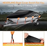 Vista 5 de NEVERLAND Funda para barco impermeable de grado marino resistente de poliéster 600D, lona remolcable, se adapta a V-Hull y Tri-Hull, Runabouts