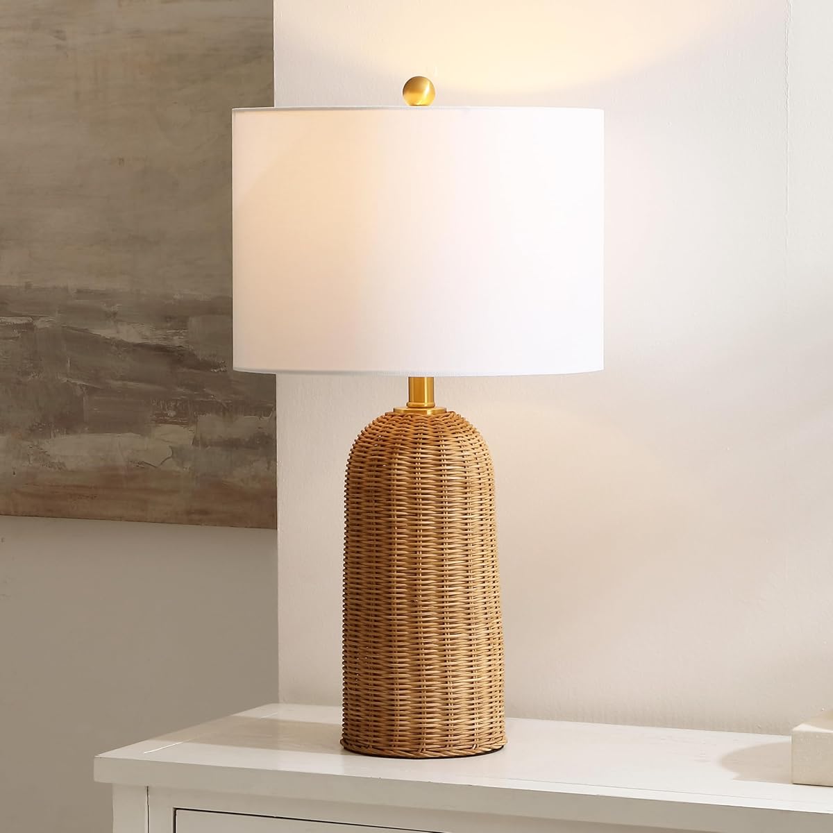 SAFAVIEH Lighting Collection Anto Natural Rattan 26-inch Table Lamp (LED Bulb