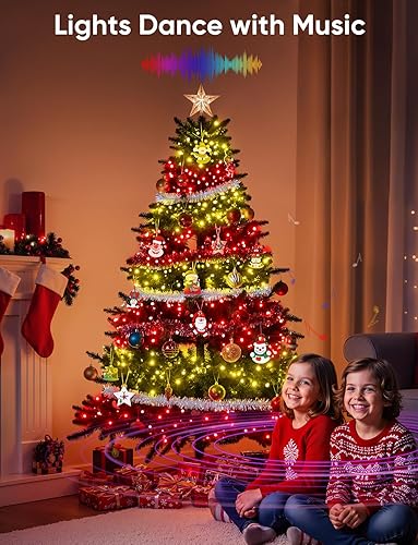 Miniatura 6 de Ollny Luces de Navidad inteligentes, 66 pies, 200 LED, control de aplicación, RGB que cambian de color, luces de árbol de Navidad con control