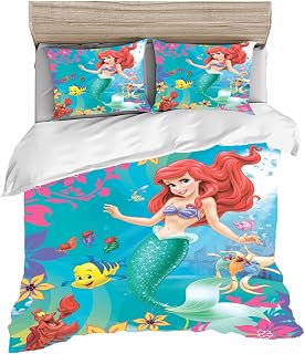 Doiicoon Princess Bed Linen with Pillowcase, 100% Microfibre, Mermaid Ariel 3D Digital Print Duvet Cover General for Children and Adults (5,200 x 200 cm)