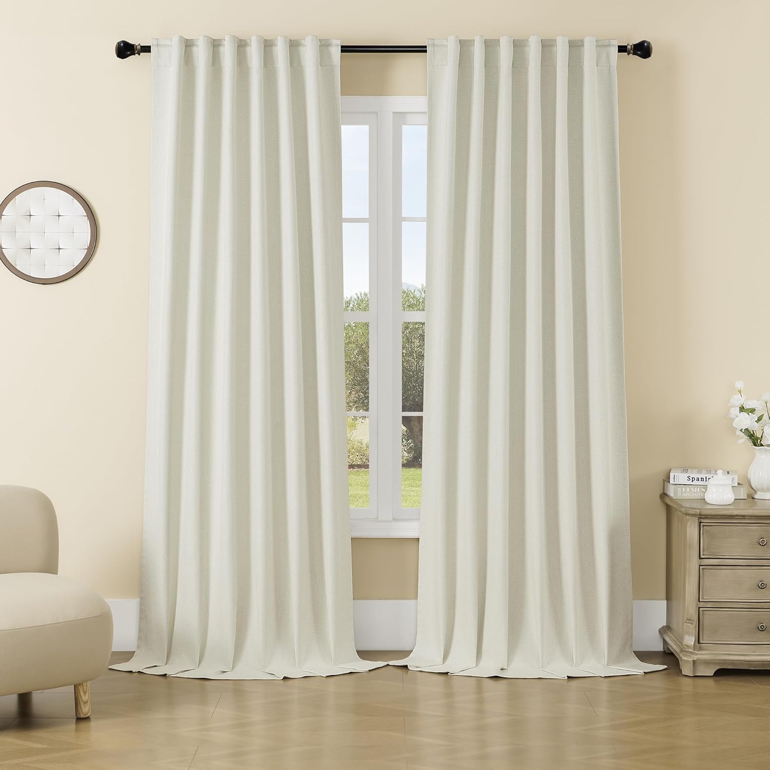 DUALIFE Full Blackout Linen Blackout Curtains for Bedroom