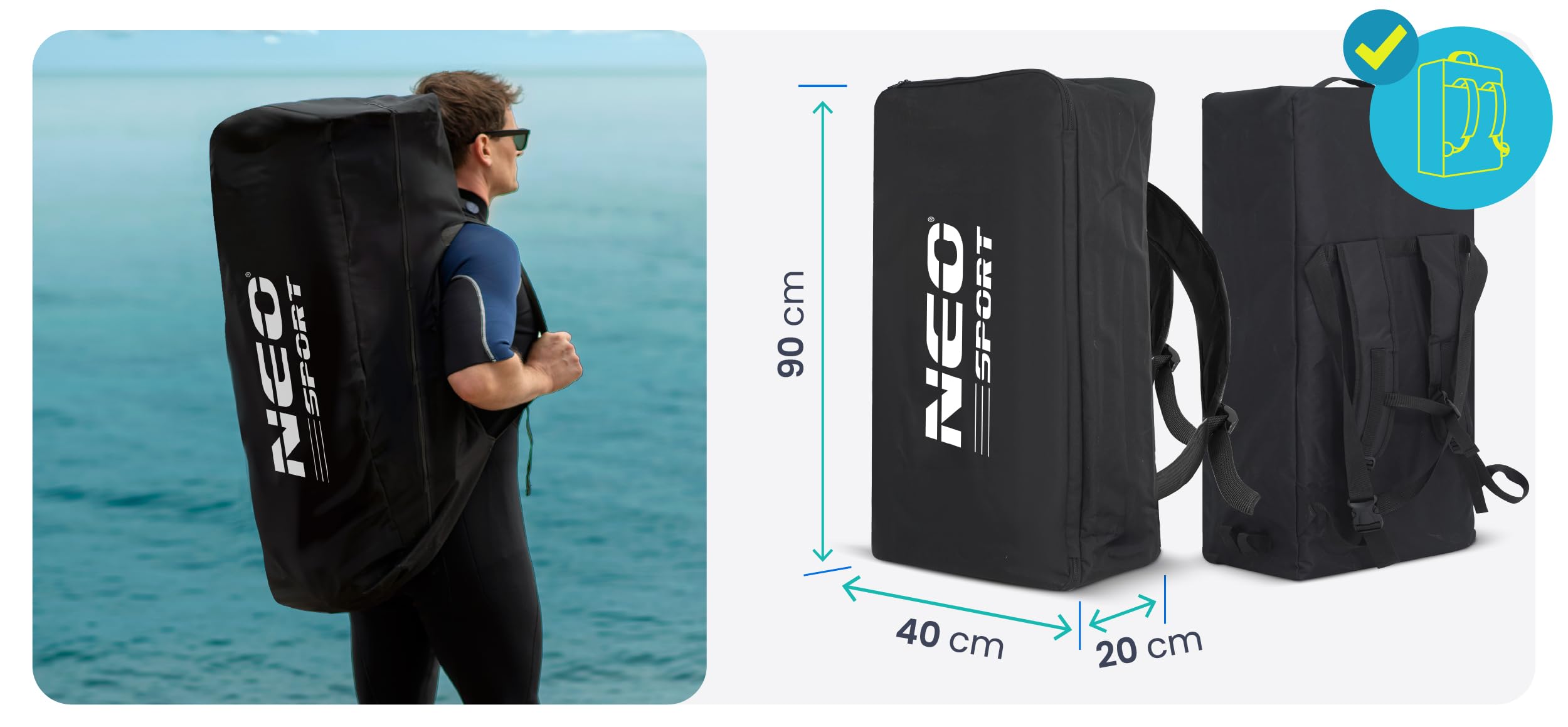 Neo-Sport Deska SUP Nadmuchiwana - 320 cm - Zestaw z Akcesoriami - Ręczna Pompka Wiosło Leash Plecak - Aquasurf 10.6