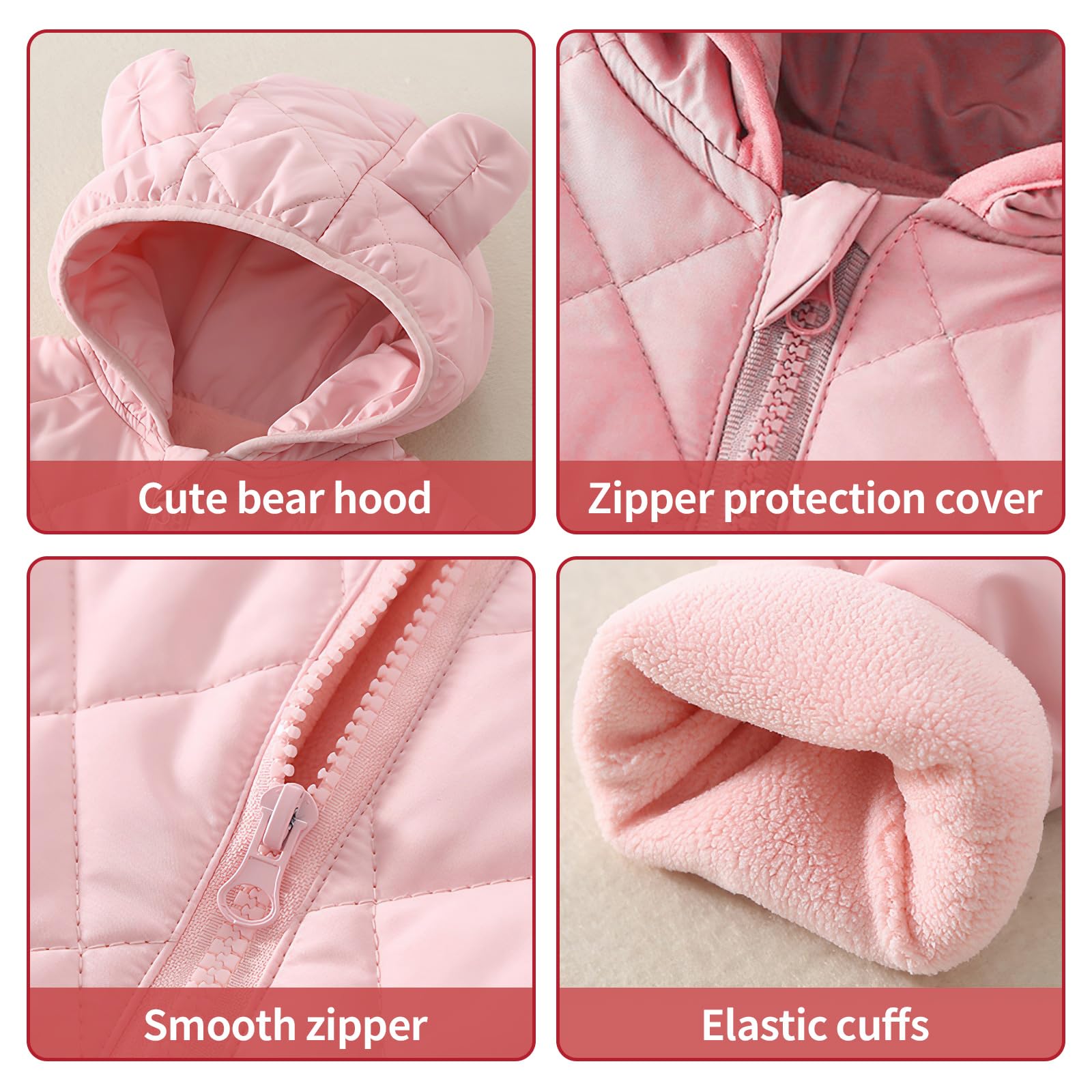WYTbaby Traje de nieve para bebé recién nacido, mameluco de invierno con capucha para bebés y niñas de 3 a 24 meses
