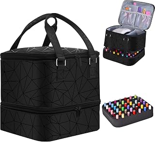 Nail Polish Organizer Case Hold 42 Bottles (15 ml) and Nail Lamp, Nail Organizers and Storage for Nail Supplies, Double Layer Nail Bag Organizer Case with Handle