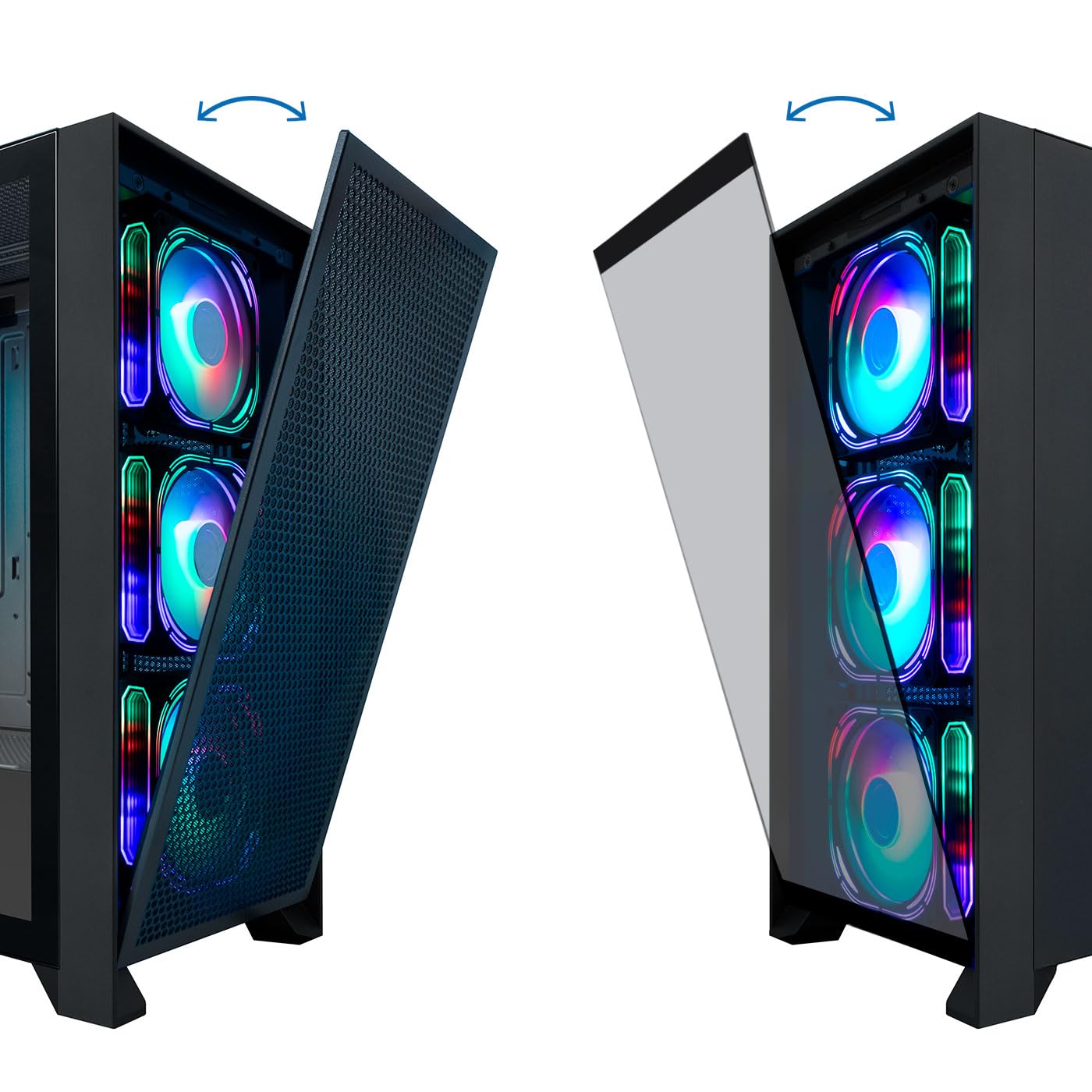 CoolBox Caja de Ordenador Gaming ATX GE2000 DualView con Doble Frontal Intercambiable, 4 Ventiladores ARGB Incluidos, Compatible con Refrigeración Líquida hasta 360mm. Caja PC Gamer, Torre PC