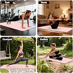 Gruper Yoga Mat Non Slip NBR Extra Thick Yoga Mat, 72"L x 32"/24"W x 0.6"/0.4"TH (185cm x 80cm/61cm x 15mm/10mm), Anti-Tear Exercise Mat with Carrying Strap and Bag, Workout Mats for Yoga, Pilates
