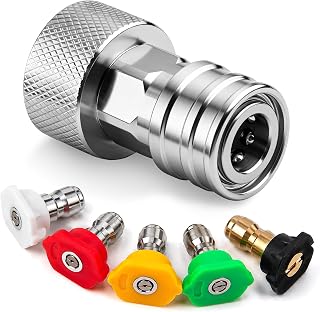 Garden Hose to Pressure Washer Adapter, 3/4" GHT to 1/4" Quick Connect Kit - 5 Nozzles (0°-40°), Diamond-Knurled Grip, Leak-Proof O-Ring for Car Wash, Patio & Outdoor