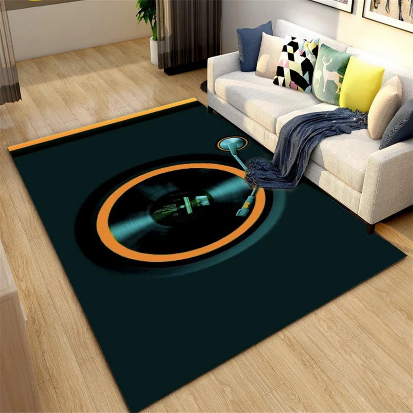 Tapis antidérapant motif musique vintage pour sécuriser le salon