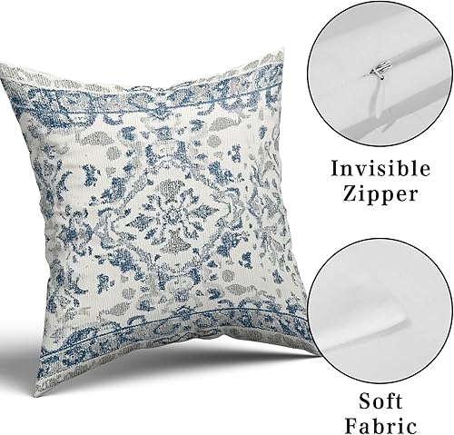 Miniatura 4 de Giwawa Juego de 2 fundas de almohada azules y grises de 18 x 18 pulgadas, estilo bohemio, color azul y blanco, funda de cojín decorativa con diseño