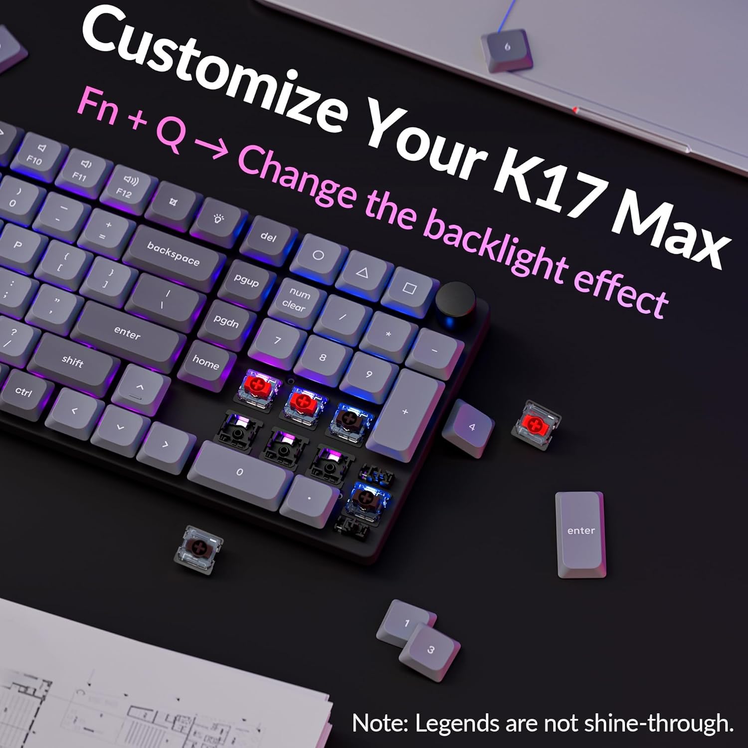 Keychron K17 Max 96% Layout QMK/Launcher Ultra-Slim Wireless/Type-C Wired Mechanical Keyboard with RGB Backlit Hot-Swappable, Low-Profile Gateron Mechanical Brown Switch Compatible with Mac Windows