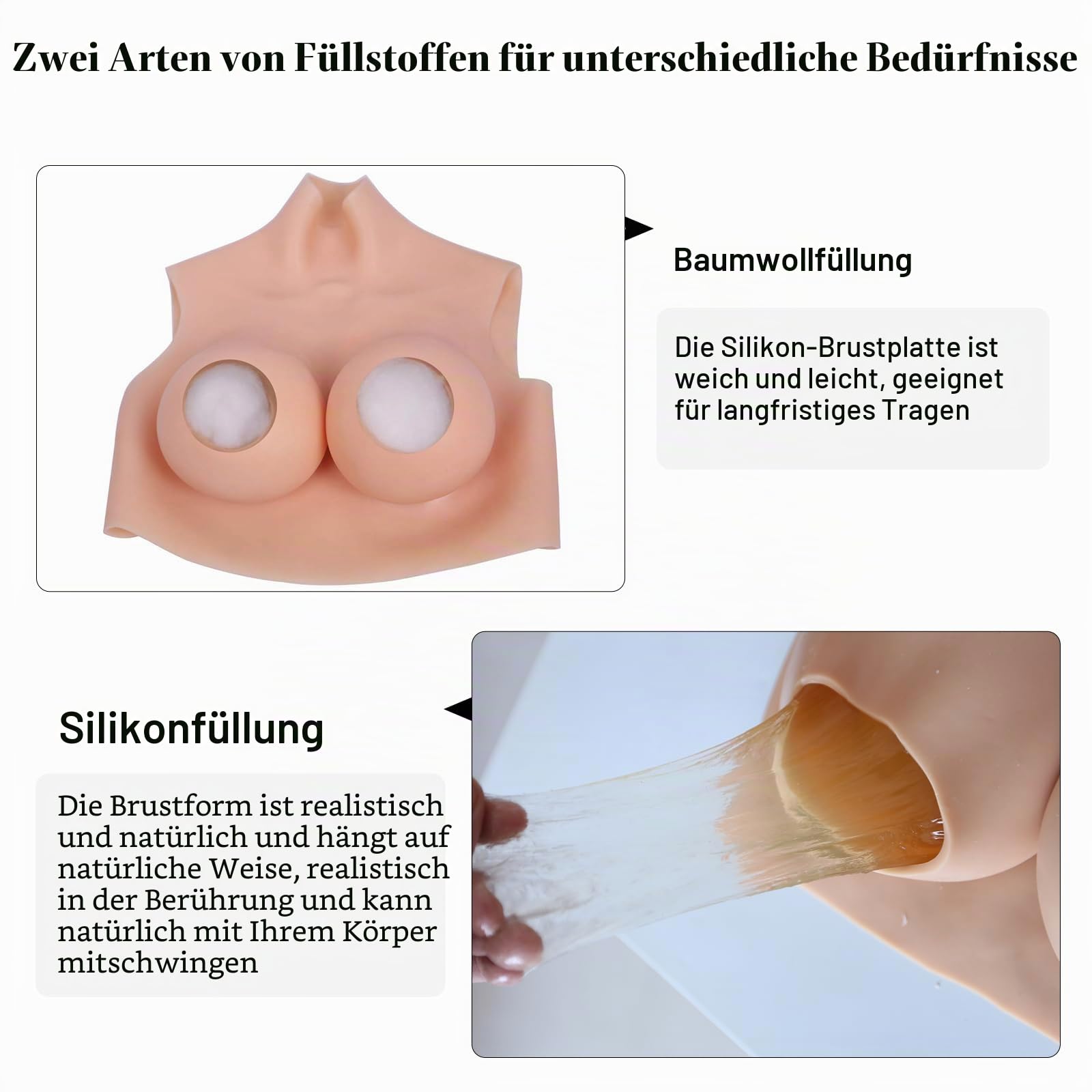 Silikonbrüste Realistische Fake Breasts Brustplatte Falsche Brüste für Cosplay Crossdresser Drag Queen (Sahne, B Cup-Silikonfüller)