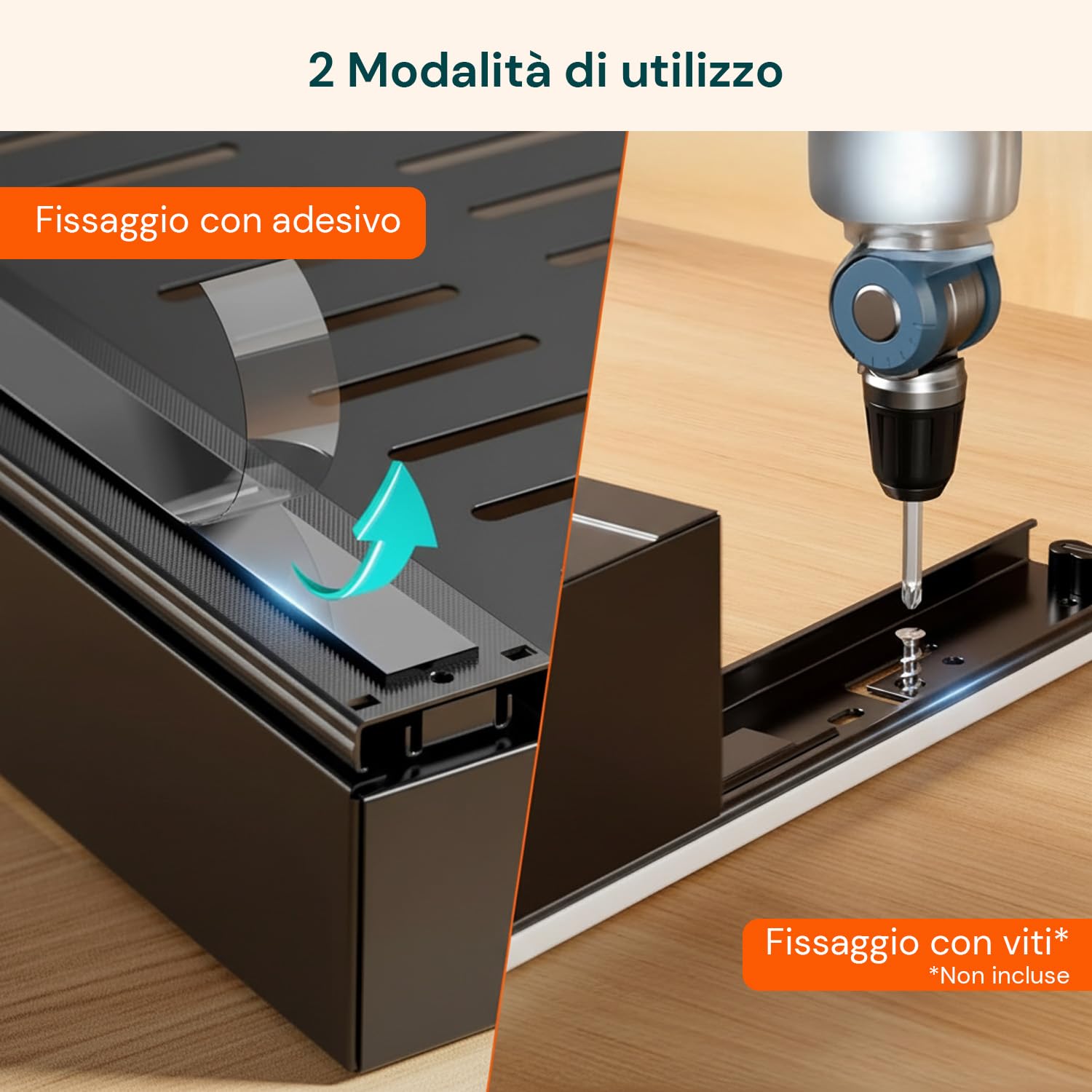 Avilia - Cassetto Universale Estraibile e Espandibile in Acciaio con Binario – Organizer per Mobili, Cucine e Dispense – Montaggio Adesivo - Ripiano Salvaspazio (Nero, 30-50x43,5x7 cm)