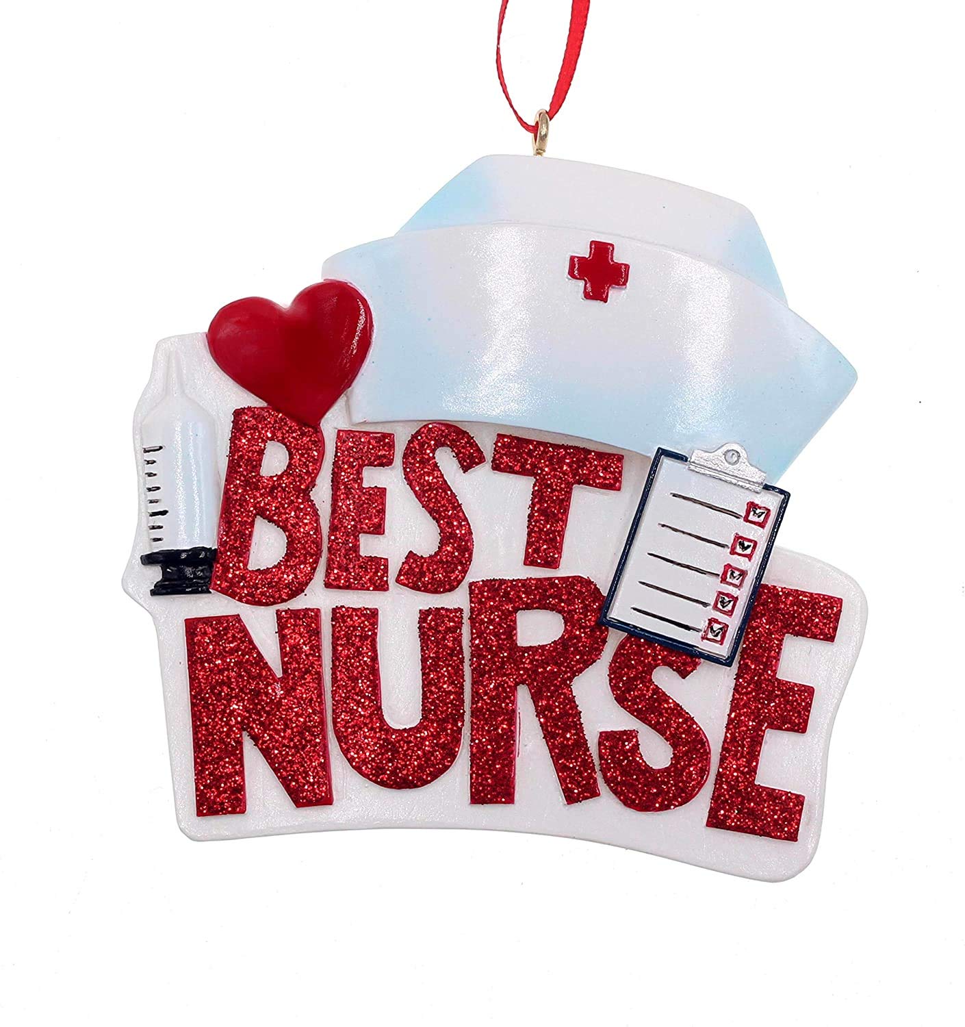 Glittery Nurse Themed Hanging Christmas Ornament (Best Nurse)