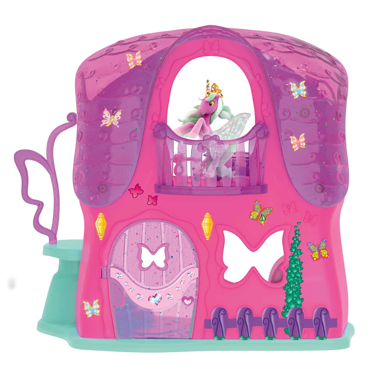 Galupy Playset Farfalla House, 1 statuetta Unicorno inclusa, 1 Butterfly House inclusa, playset Unicorno da collezione, giocattoli per bambini da 3 anni, Accessori inclusi