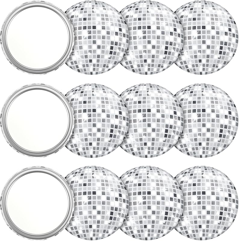 Qunclay 12 piezas de espejo compacto de bola de discoteca de 2,76 pulgadas, espejo de bolsillo redondo vintage, mini espejo de maquillaje, espejo portátil de mano para bolso, regalo de mujer, suministros para fiestas disco, viajes diarios (plata)