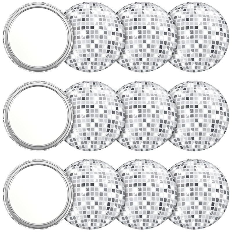 Qunclay Espelhos Compactos Redondos com Estampa de Bola de Discoteca, Prateados, Pacote com 12
