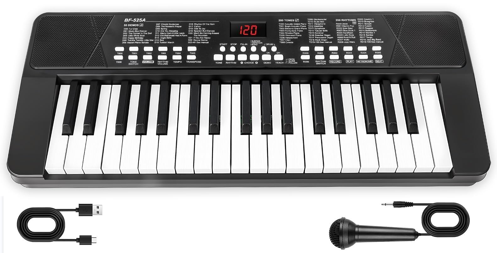 Tastiera Pianoforte 37 Tasti Portatile 1200mAh Batteria Ricaricabile Elettrica con Microfono Regalo Bambini