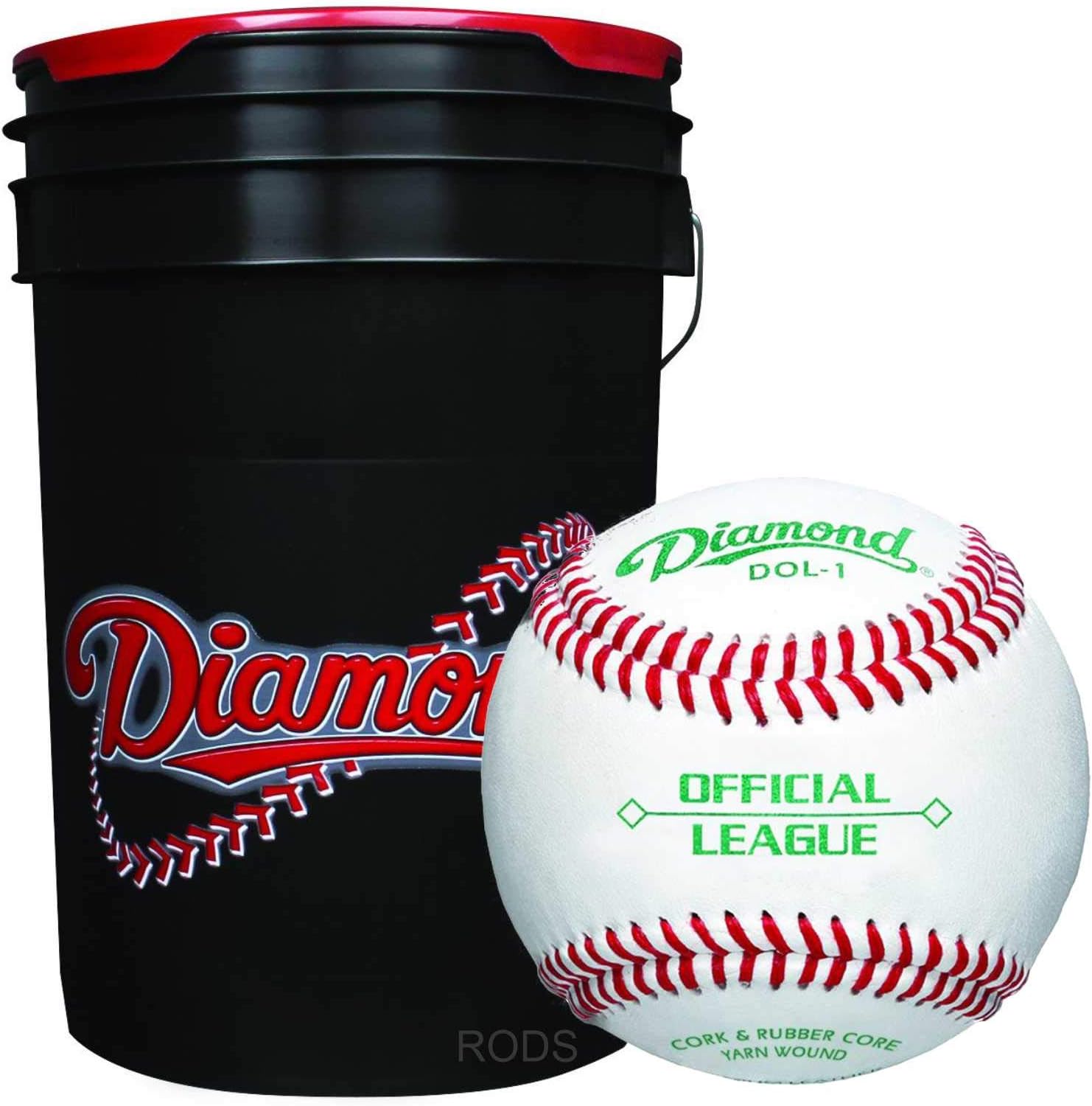 Diamond 6-Gallon Ball Bucket with 30 Balls DOL-1 OL Official League Baseballs