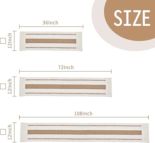 Miniatura 5 de Camino de mesa de macramé para el hogar, 12 x 36 pulgadas, arpillera de algodón rústico, color beige crema, bohemio, entretejido con borlas para