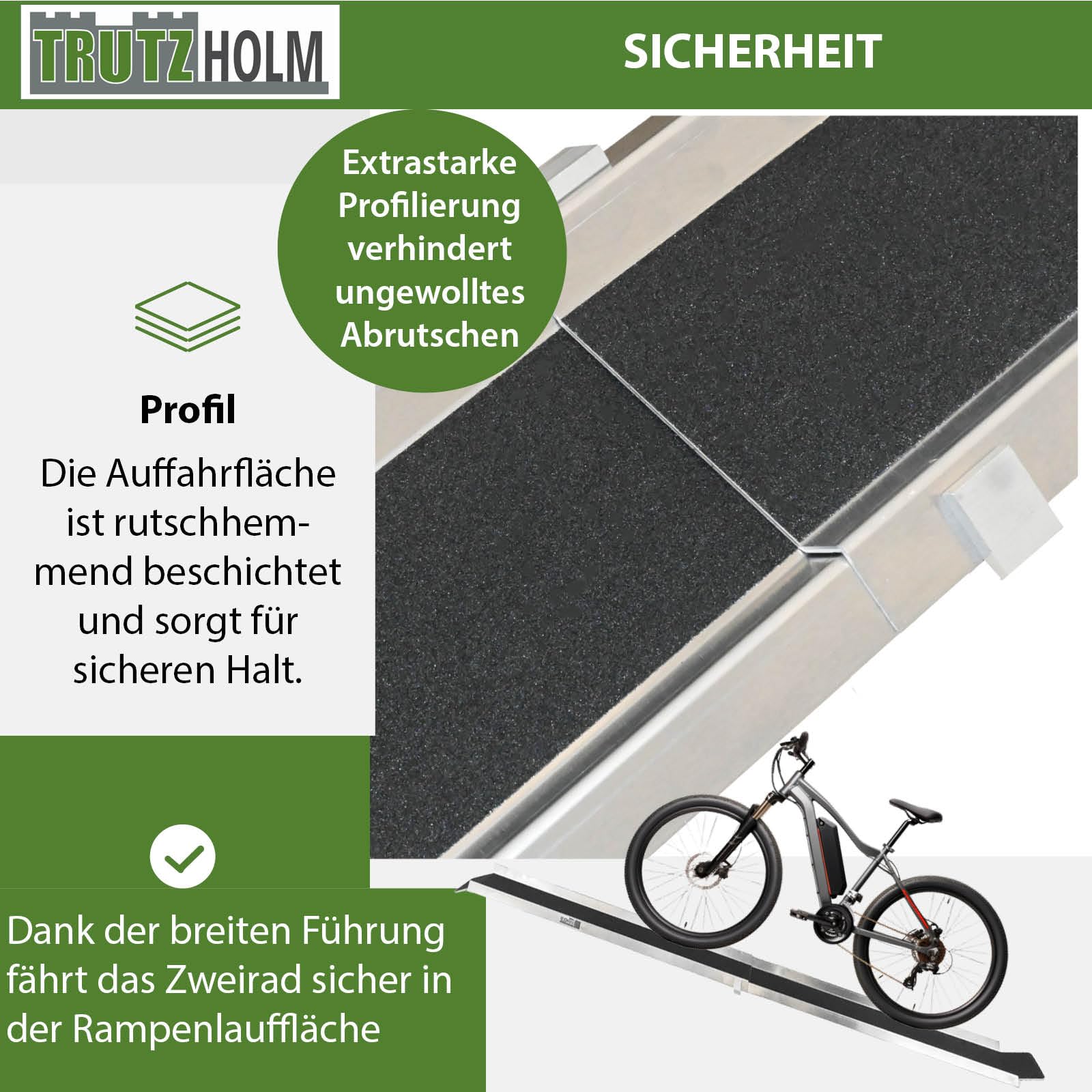 TRUTZHOLM Auffahrampe Aluminium zusammensteckbar 150-270 cm verstellbar 50 kg Treppenrampe Auffahrschiene für E-Bike Mofa Fahrrad mit Friktionsbeschichtung schwarz/grau