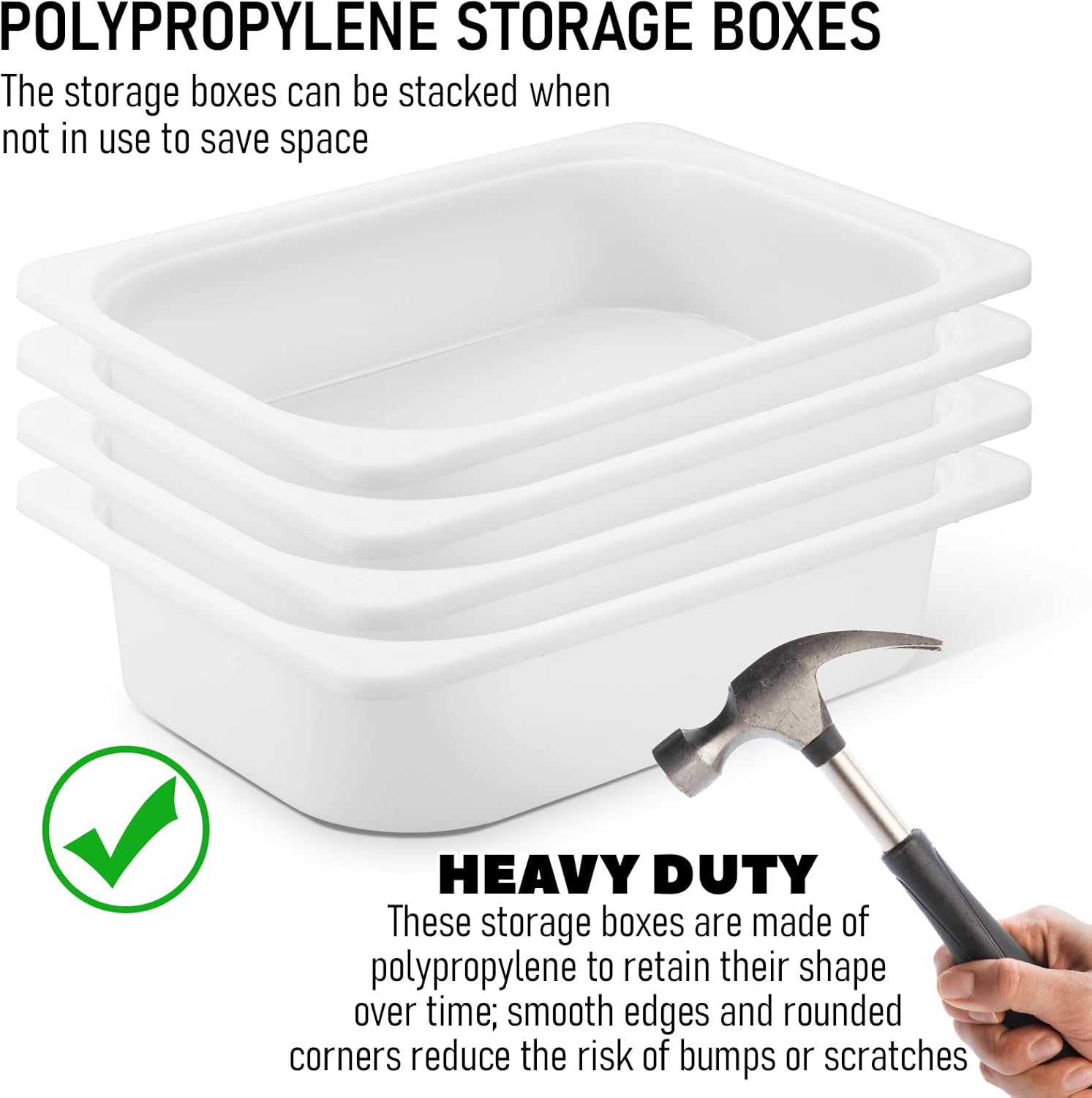 Kathfly Set of 4 Storage Box White 16-1/2 x 11-3/4 x 4 Stackable Plastic Bins Open Storage Boxes, Book Organizer Polypropylene Cabinet Organizer for Home Office and School Supplies