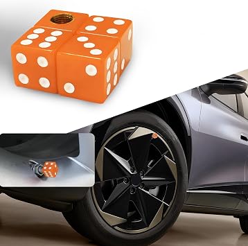 4PCS Dice Tire Valve Stem Caps, Car Tire Air Valve Caps, Corrosion Resistant Leak-Proof Tire Air Cap Set, Universal Copper Core Tire Valve Stem Covers for Vehicles Orange