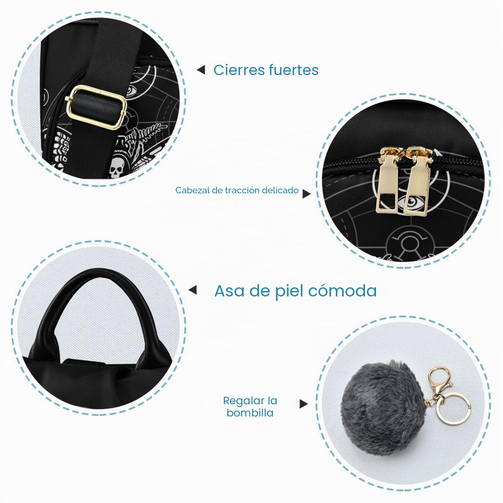 ALAZA Mochila antirrobo para mujer, mochila de viaje, bolsa de hombro, calavera, rosas y araña, mochila de moda, casual, mochila de día, colgante de bola de pelo