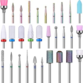 30 Pieces Nail Drill Bits Set 3/32 Inch Ceramic Efile Nail Drill Bits Diamond Cuticle Electric Nail File Carbide Cuticle Remover Bits for Home Salon Acrylic Gel Nail Manicure Pedicure Tools