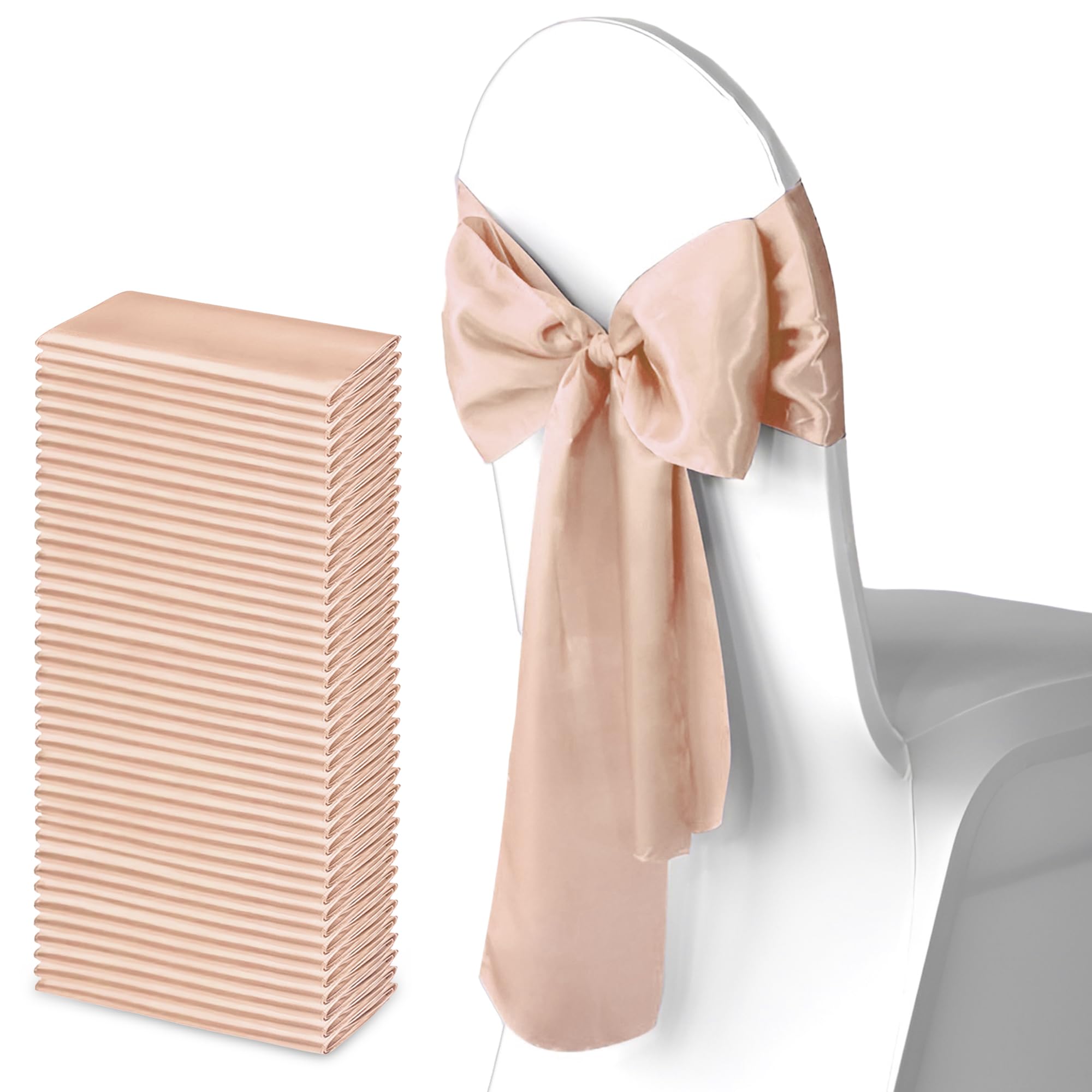 Trimming Shop 7" x 108" Rose Gold Satin Chair Saheses, 50 pcs โ image 1
