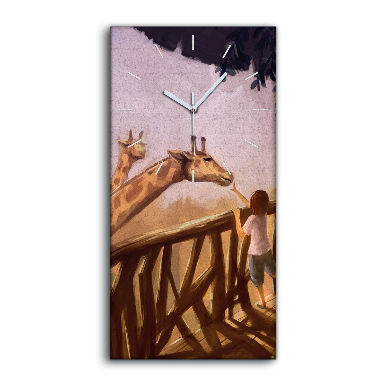 Horloge sur Toile Tableau Mural Abstrait Girafe Écureuil Décoration 30x60cm