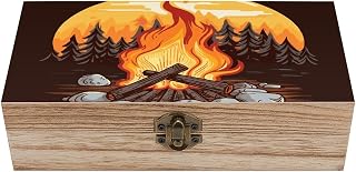 Wood Keepsake Box with Hinged Lid Handmade Wooden Wedding Memory Treasure Boxes Organizer Decorative Bonfire Storage Box for Jewelry Coins Cards Photos Letters Crafts Storage