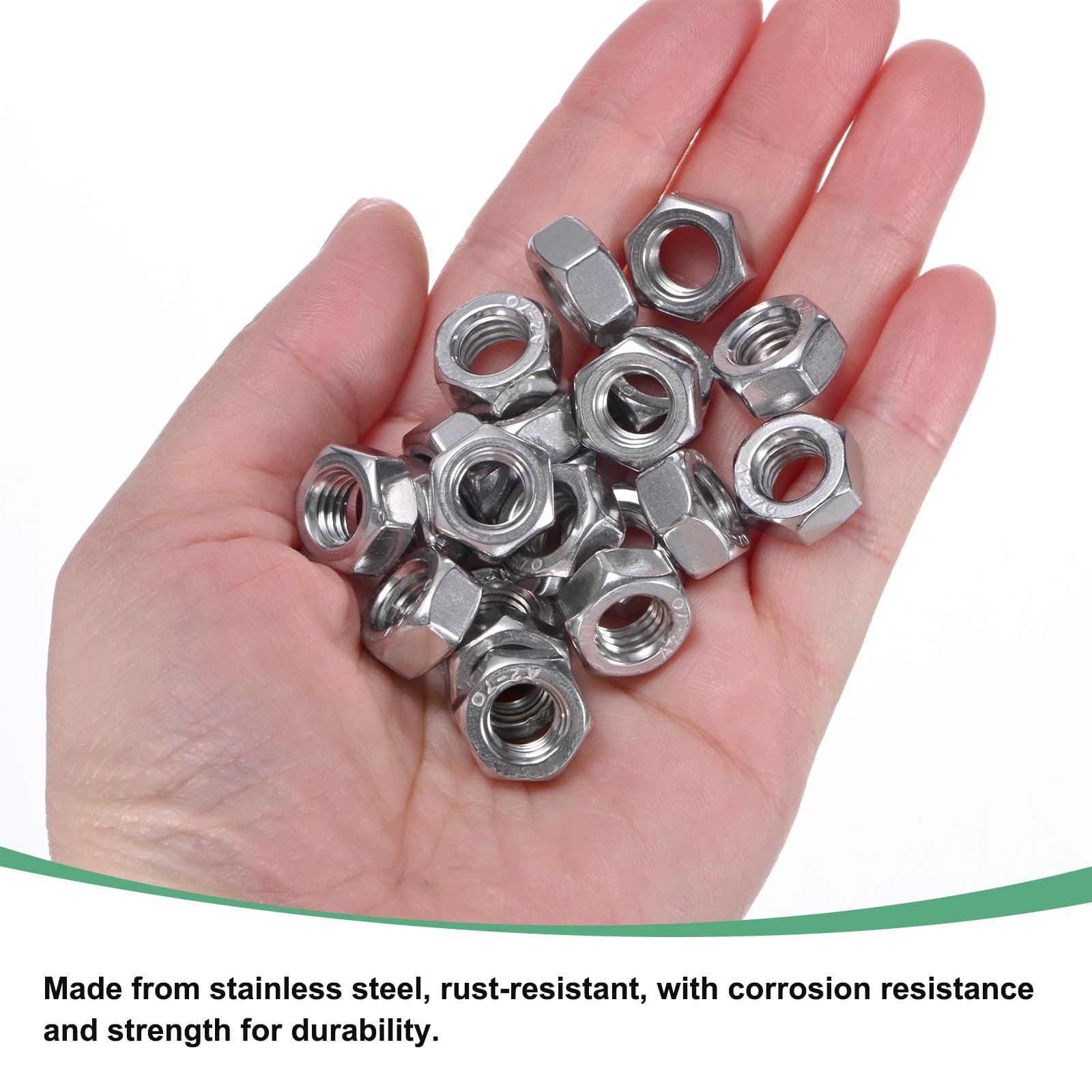 M METERXITY 100-Pack Metric Hex Nuts M8 x 1.25mm Thread Stainless Steel Hexagon Nut Hex Nut Metric Nuts for Machinery/Automotive/Repair/Industrial - Image 2