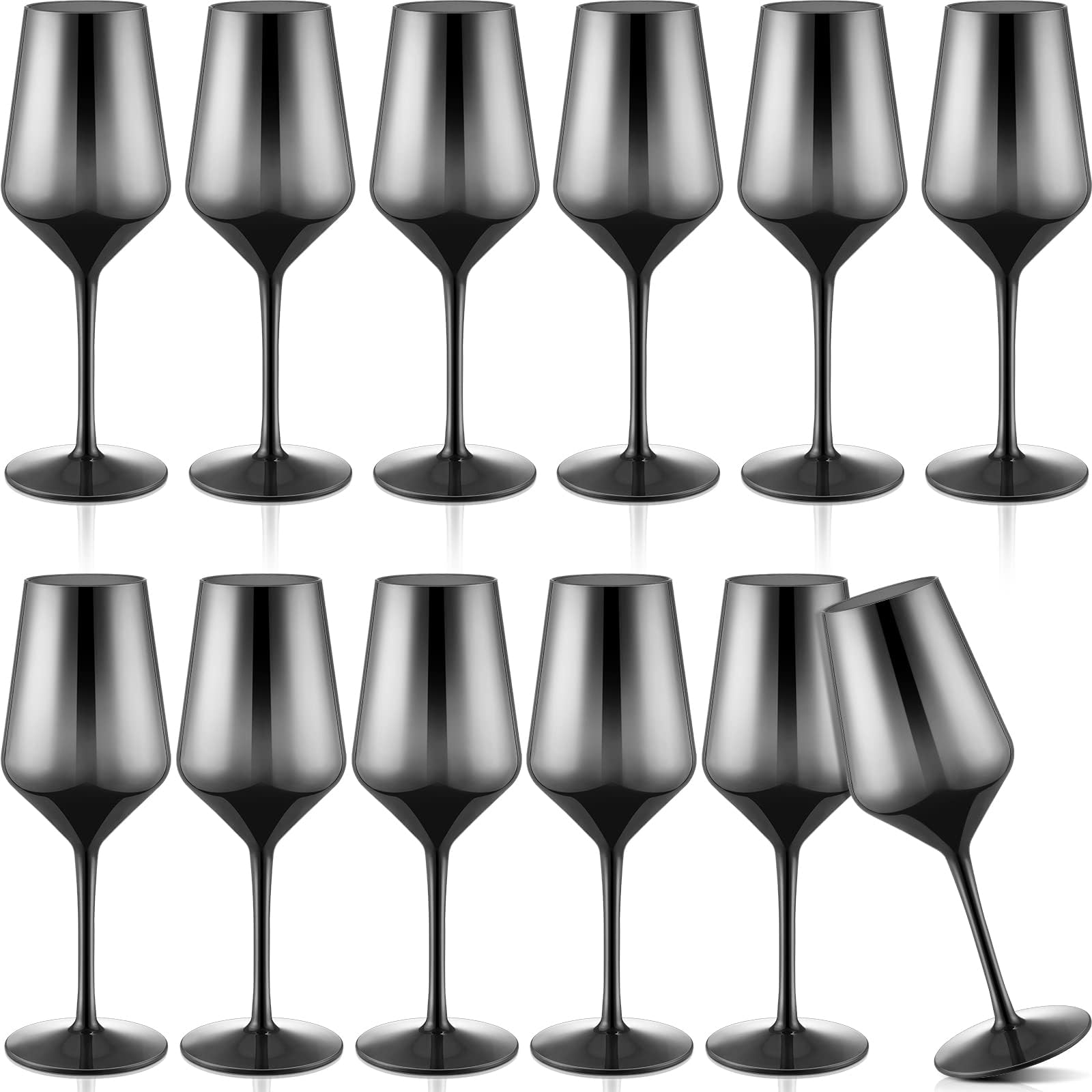 Mumufy 12 Pcs Stemmed Wine Glasses Black Plastic Stemmed Drinking 14 oz Glasses Drinkware Reusable Wine cups Set Wine Glassware for Party Wedding Restaurant Anniversary Birthday